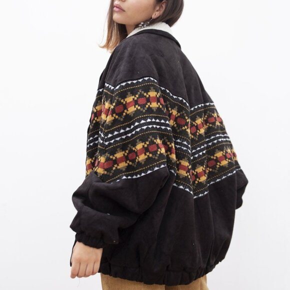 Arizona Vintage 'Vancouver' black vegan Navajo bomber, one size - Picture 3 of 12